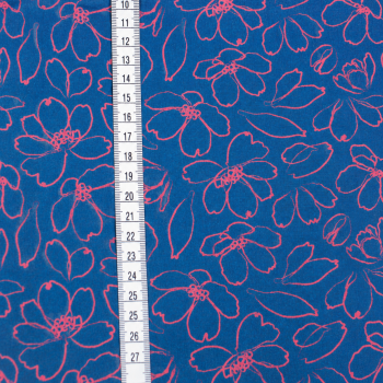 Preview: Viskose-Webware Blumenkontur Petrol-Pink